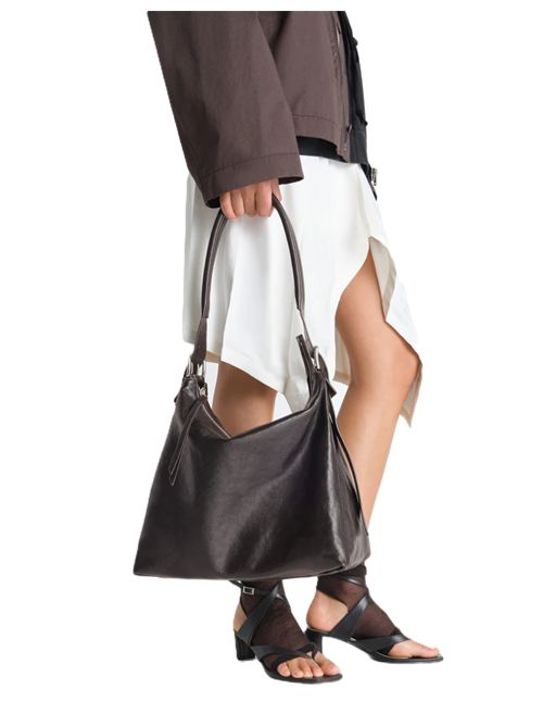 SMALL BELTED HOBO BAG IN LEATHERPaper Lux Leather Lemaire | BG0223 LL0108BR490 DARKCHOCOLATE